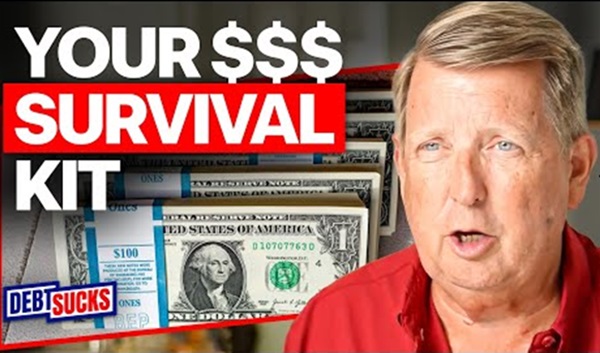 A YouTube thumbnail featuring South Carolina bankruptcy attorney Ben Matthews in a red shirt next to stacks of cash with text that reads "YOUR $$$ SURVIVAL KIT" and a "DEBT SUCKS" logo.