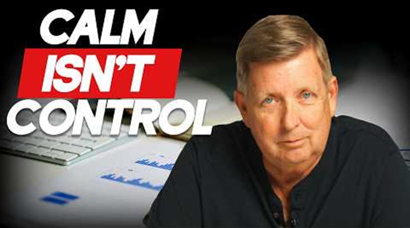 A promotional graphic for a bankruptcy law blog post featuring South Carolina bankruptcy attorney Ben Matthews against a dark background with bold text reading "Calm Isn't Control," paired with financial charts and a keyboard, depicting the message that waiting to file bankruptcy can be a costly mistake for people struggling with debt.